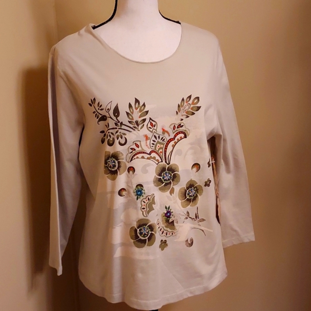 Caribbean Joe Cream Floral Long Sleeve Tee